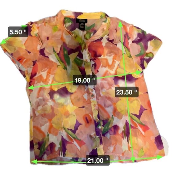 Allison Morgan Sheer Colorful Floral Short Sleeved Button Up Blouse Top Sz S - Picture 6 of 6